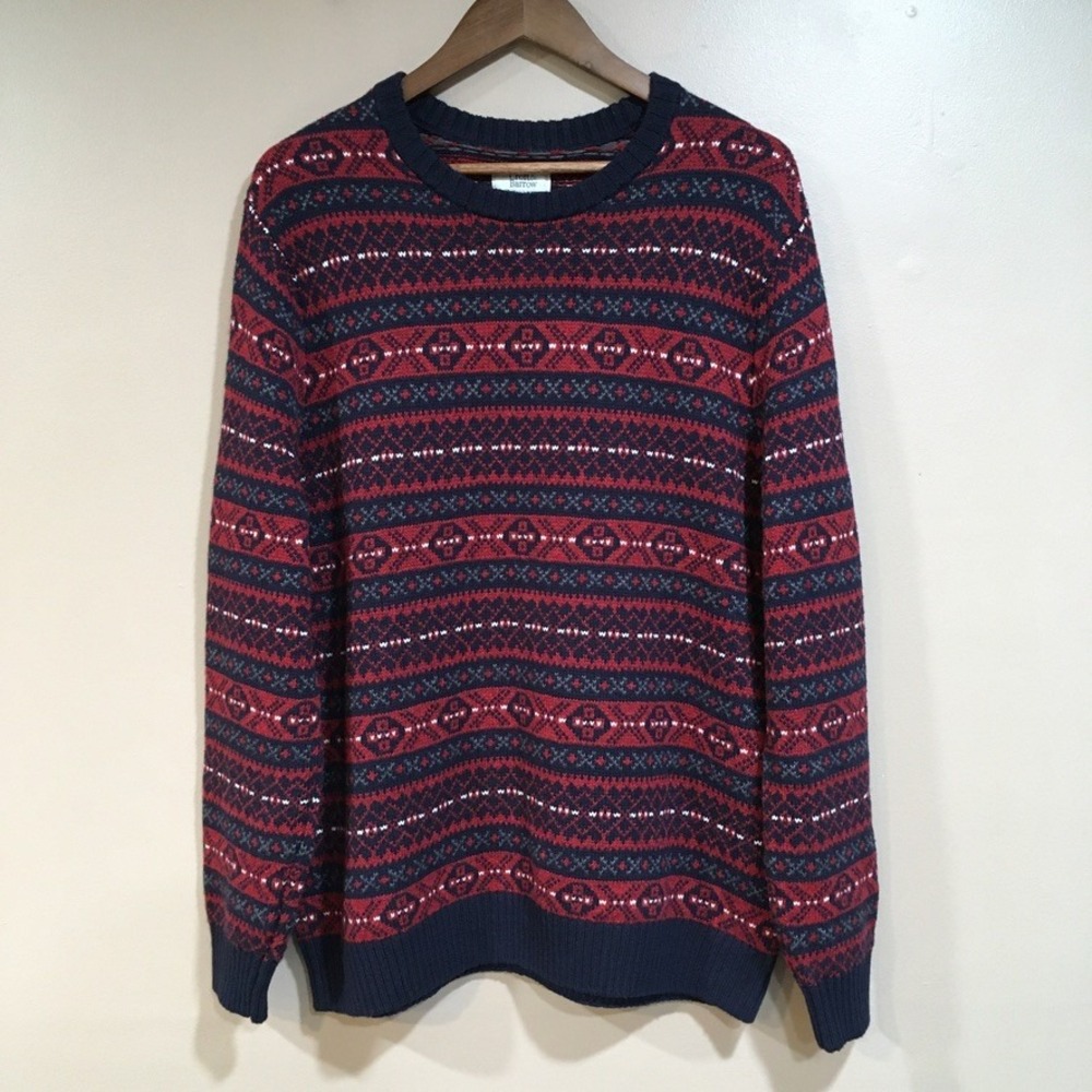 Croft & Barrow Fair Isle Sweater Mens XL Navy Blue Red Grandpa Fisherman Holiday